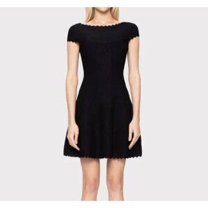 Herve Leger Black cap sleeve fit and Flare textured Dress size XS